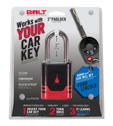 Padlock BOLT Locks/ Strattec Security 7023540 Key Type - Uses Automotive Key, 5/16" Diameter Shackle, 2" Height x 0.95" Width Shackle Clearance, General Purpose, Chrome Plated, Black And Red, Steel, With Stainless Steel Lock Shutter And Protective Jacket - Young Farts RV Parts
