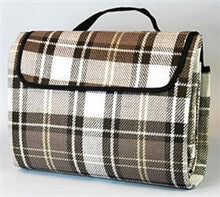 Load image into Gallery viewer, Picnic Blanket Carefree RV 907001 6-1/2 Foot x 5-1/2 Foot; Brown/ Gray Plaid; PVC Coated Waterproof Backing - Young Farts RV Parts