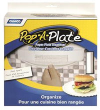Load image into Gallery viewer, Plate Holder Camco 57001 Pop-A-Plate, For 9&quot; Paper or Plastic Plates, Under Cabinet Screw In Mount, White, Plastic - Young Farts RV Parts