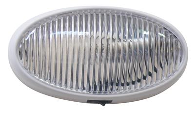 Porch Light Valterra DG71257VP Diamond Group, Incandescent Bulb, 6" x 3-1/2" x 2", Oval, Clear Lens, White Base, Snap In, ABS Plastic, Surface Mount - Young Farts RV Parts