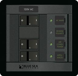 Power Distribution Box Blue Sea 1214-BSS AC Main Circuit Breaker Panel; 120 Volts AC; 30 Amps; 360 Panel System; Main And 2 Positions; Black; 4.88" Width x 4-3/4" Height x 3" Depth - Young Farts RV Parts