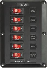 Load image into Gallery viewer, Power Distribution Box Blue Sea 4352-BSS Circuit Breaker Panel; 12 Volt DC; 45 Amp; 6 Positions; Black; Polycarbonate/ ABS; 4-1/2&quot; x 6-1/2&quot; x 1-3/4&quot; - Young Farts RV Parts