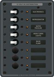 Power Distribution Box Blue Sea 8023-BSS DC Branch Circuit Breaker Panel; 12/ 24 Volts DC; 100 Amps; Traditional Metal; 8 Positions; Black; 5-1/4" x 7-1/2" x 3" - Young Farts RV Parts