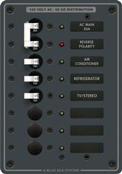 Power Distribution Box Blue Sea 8027-BSS AC Main Circuit Breaker Panel; 120 Volts AC; 6 Positions; Black; 5-1/4
