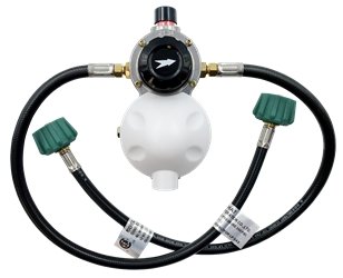Propane Regulator AP Products 028-606024 1/4" Inlet X 3/8" Outlet; Auto-Changeover Regulator; With Two 24" Propane Pigtails, Mounting Bracket And Cover; Approved For RV Use; Bulk - Young Farts RV Parts
