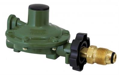 Propane Regulator Marshall Excelsior MEGR - 230 - 9 Excela - Flo; QCC Type 1 Inlet x 3/8" FNPT Outlet With 90 Degree Vent; Single Stage; 140000 BTU; Without Hose; Wet Coated; Green; Die Cast Aluminum - Young Farts RV Parts