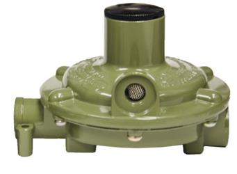 Propane Regulator Marshall Excelsior MEGR-230-90 Excela-Flo; 1/4" FNPT Inlet x 3/8" FNPT Outlet With 90 Degree Vent; Single Stage; 140000 BTU; Without Hose; Not Approved For RV Use; Wet Coated; Green; Die Cast Aluminum - Young Farts RV Parts