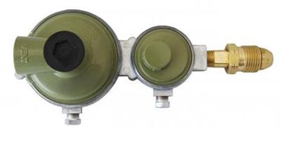 Propane Regulator Marshall Excelsior MEGR-295H POL Inlet x 3/8" FNPT Outlet With 90 Degree Vent; Two Stage; 225000 BTU; Without Hose; Zinc Powder Coated; Zinc Die Casted; Internal Relief Spring Loaded Diaphragm Type; High Capacity - Young Farts RV Parts