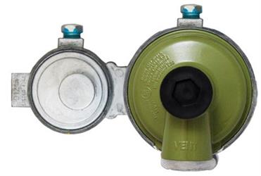 Propane Regulator Marshall Excelsior MEGR-298H Excela-Flo; 1/4" FNPT Inlet x 3/8" FNPT Outlet With 90 Degree Vent; Two Stage; 225000 BTU High Capacity; Without Hose; Zinc Powder Coated; Zinc Die Casted; With POL Connector - Young Farts RV Parts
