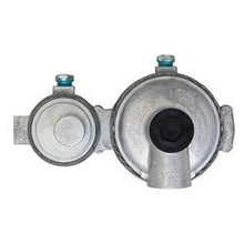 Load image into Gallery viewer, Propane Regulator Marshall Excelsior MEGR-298HP Excela-Flo; 1/4&quot; FNPT Inlet x 3/8&quot; FNPT Outlet With 90 Degree Vent; Two Stage; 225000 BTU High Capacity; Without Hose; Zinc Powder Coated; Zinc Die Casted; With POL Connector; With Clamshell Package With Bar - Young Farts RV Parts