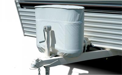 Propane Tank Cover Adco 2111 For Single 20 Pound - 5 Gallon Tank While Mounted; Weatherproof; Polar White; Vinyl; With Access To Valve Through Velcro Closure - Young Farts RV Parts