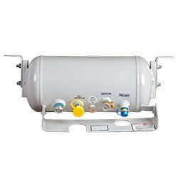 Propane Tank Manchester Tank 6813 ASME Permanent Mount Tank; 25 Pounds Capacity; 23" x 10" Diameter; Powder Coated; Steel; With Gauge; With L45 POL (Prest-O-Lite) Valve And Channel Brackets - Young Farts RV Parts