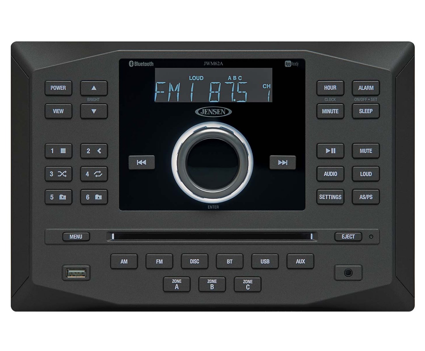 Radio ASA Electronics JWM62A Automotive; FM; With Bluetooth Functionality; Plays CD/ CD-R/ CD-RW/ DVD/ DVD+R/ DVD RW/ DVD-R/ DVD-RW/ MP3; With Front A/V AUX Input - Young Farts RV Parts