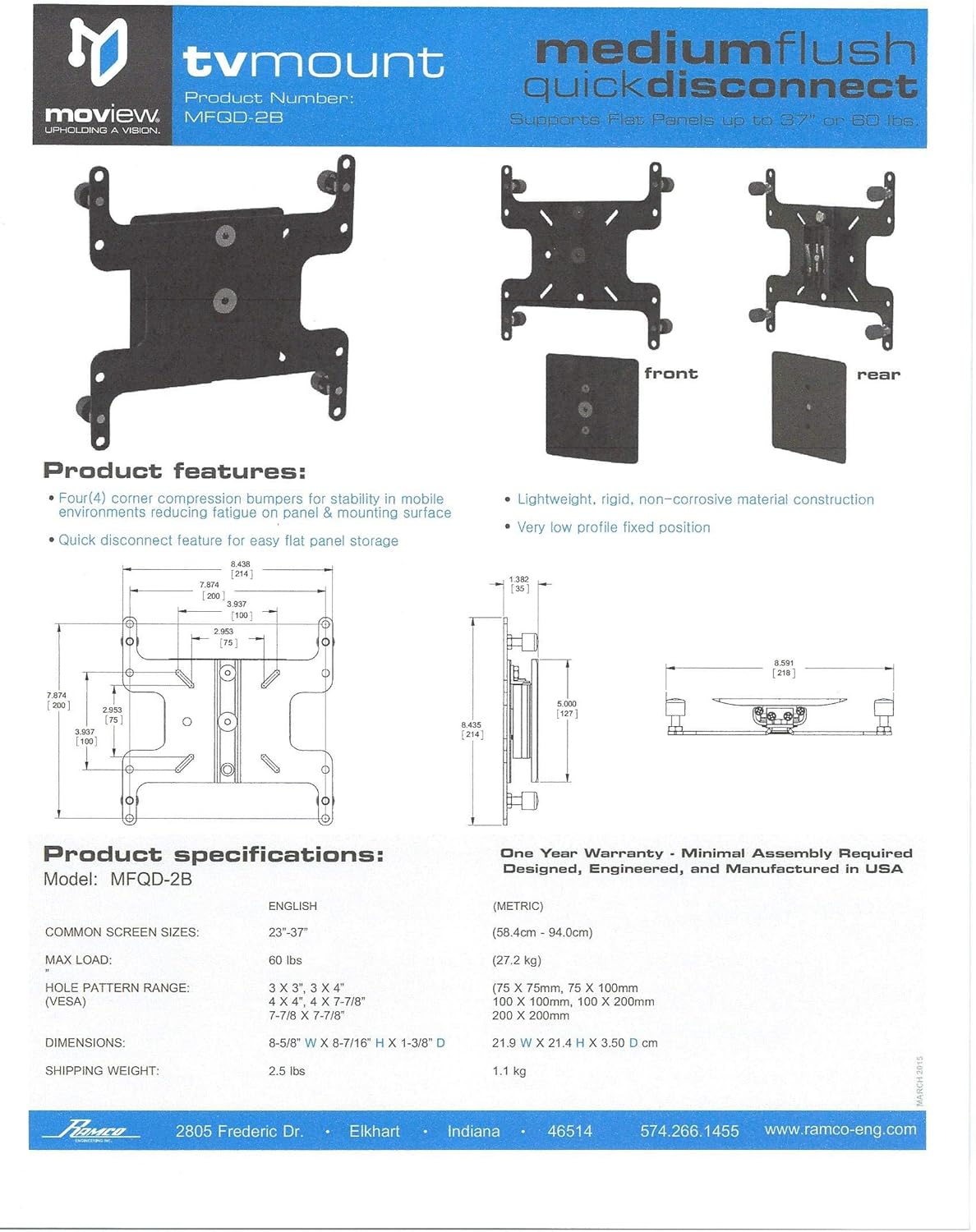 RAMCO MFQD-2B TV Mount - Young Farts RV Parts