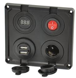 Receptacle Prime Products 08-5044 Indoor Use Only; 12 Volt DC Power; Non Ground Fault Interrupter; Dual USB Connections And Single 12 Volt Receptacle; Black - Young Farts RV Parts