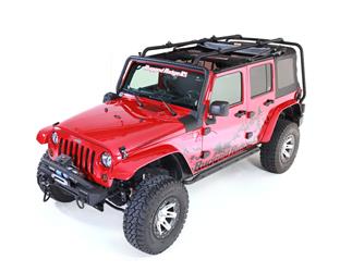 Roof Rack Rugged Ridge 11703.02 Direct Fit; 300 Pound Load Capacity; Tilts For Access To Sunrider Soft Top/ Freedom Hard Top; Powder Coated; Black - Young Farts RV Parts
