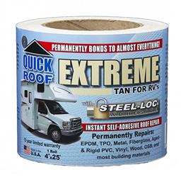 Roof Repair Tape 4" x 25 Foot Roll CoFair Product T-UBE425 Quick Roof ™ Extreme; Use To Stop Leaks And Repairs All RV Roof Materials/ Vents/ Skylights/ Slide-Outs/ Windows/ Awnings/ Holding Tanks And Tents; For Use On Ethylene Propylene Diene Monomer (EPD - Young Farts RV Parts