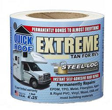 Load image into Gallery viewer, Roof Repair Tape 4&quot; x 25 Foot Roll CoFair Product T-UBE425 Quick Roof ™ Extreme; Use To Stop Leaks And Repairs All RV Roof Materials/ Vents/ Skylights/ Slide-Outs/ Windows/ Awnings/ Holding Tanks And Tents; For Use On Ethylene Propylene Diene Monomer (EPD - Young Farts RV Parts