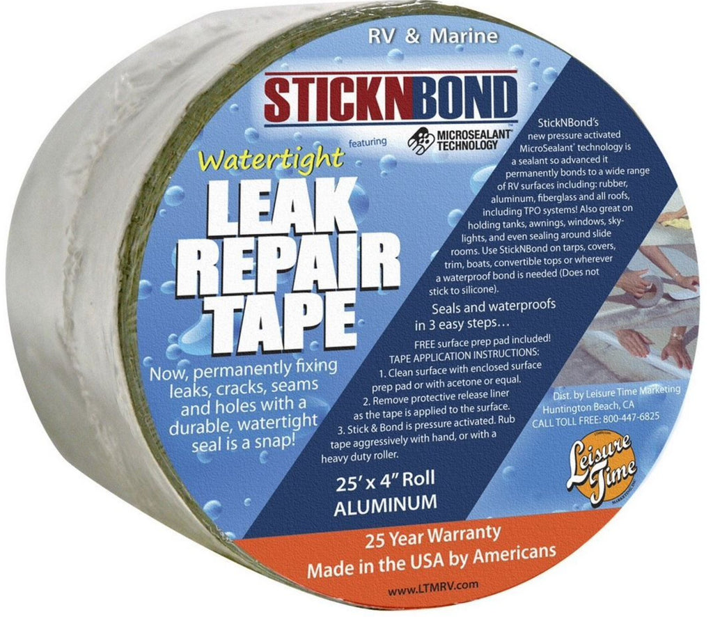 Roof Repair Tape; 4" x 25 Foot Roll Heng's Industries 60023 STICKNBOND ™; Use To Repair Holding Tanks/ Fresh Water Tanks/ Pipes And Tears In Roof; For Use On Rubber/ Polyethylene/ Polypropylene/ Fiberglass/ Steel/ Wood And Aluminum Surfaces; White With Fl - Young Farts RV Parts