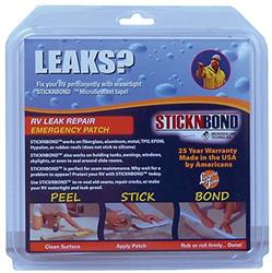 Roof Repair Tape; 6" x 6" Patch Heng's Industries 60019 STICKNBOND ™; Use To Repair Holding Tanks/ Fresh Water Tanks/ Pipes And Tears In Roof; For Use On Rubber/ Polyethylene/ Polypropylene/ Fiberglass/ Steel/ Wood And Aluminum Surfaces; Flexible White Ba - Young Farts RV Parts