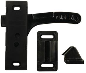 Screen Door Latch JR Products 06-11865 Universal Use With 3" Mounting Holes; With Striker; Bi-Directional; Black - Young Farts RV Parts