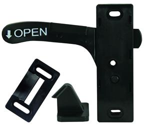 Screen Door Latch JR Products 10775 Replacement For AMERIMAX Style Doors; 3" Mounting Holes From Centre; Left Hand Opening; Black - Young Farts RV Parts