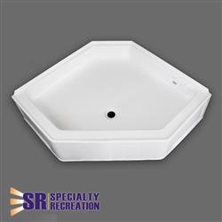 Shower Pan 34" x 34" x 9-1/2", Specialty Recreation NSB3434WC Neo Angle, Front Center Drain, White - Young Farts RV Parts