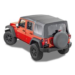 Soft Top TrailFX JTOE005 Replacement Top, Black Diamond, Fabric, Uses Factory Doors, With Upper Door Skins, With Tinted Windows - Young Farts RV Parts