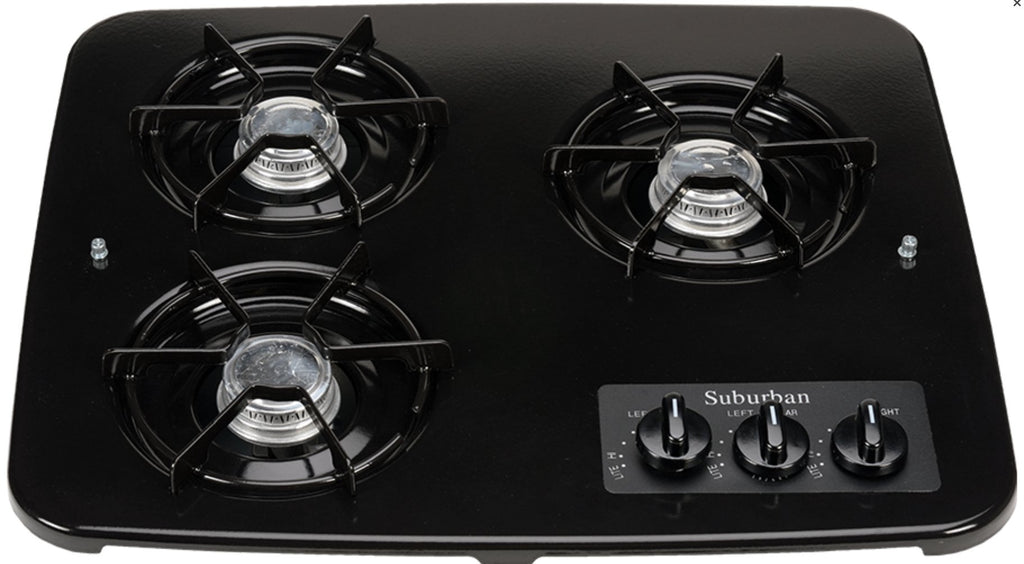 Stove Top Suburban Mfg 2940ABK For Suburban Drop-In Cooktop SDN3; 18-15/16" Width - Young Farts RV Parts