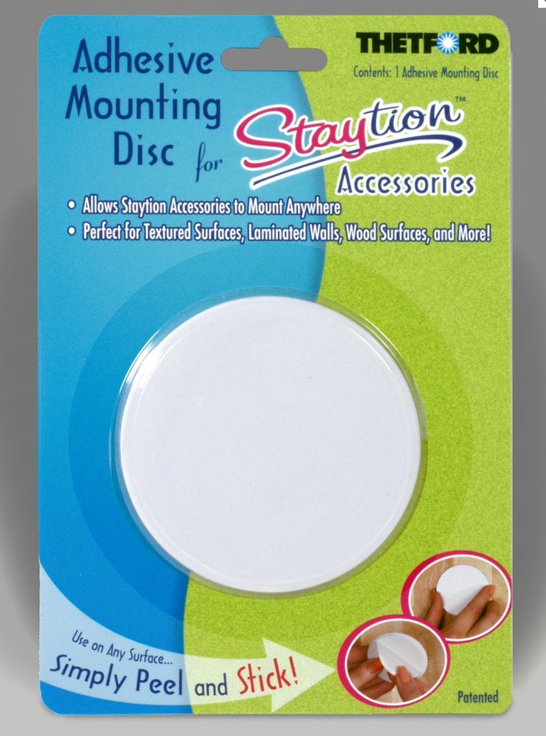 Suction Cup Mounting Disc Thetford 36761 Used For Mounting Station„¢ Suction Cup On Textured Surface/ Laminated Walls/ Wood Surfaces, Mounts With Adhesive Backing, White - Young Farts RV Parts