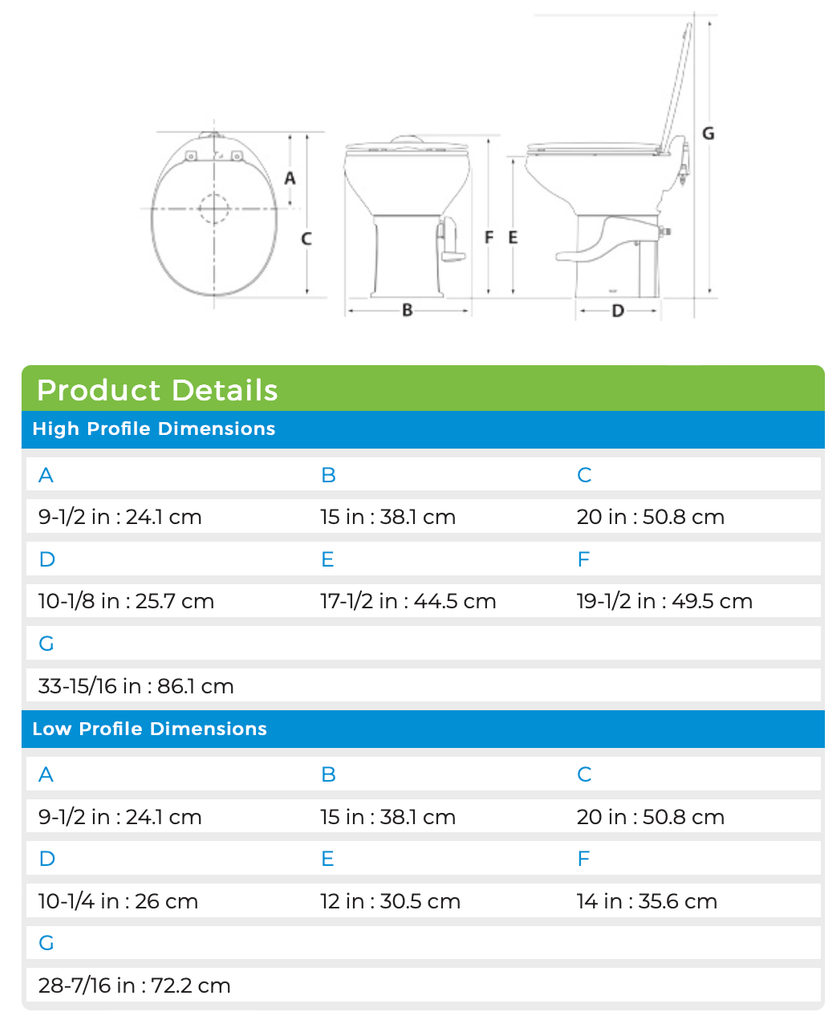 Thetford Aqua Magic Style II Toilet High Profile White Polymer 42058 - Young Farts RV Parts
