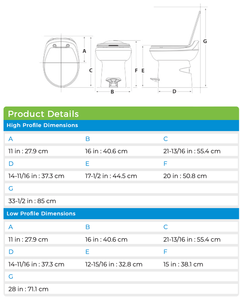 Thetford Aqua-Magic Style Plus Toilet High Profile Bone Polymer Base 34430 - Young Farts RV Parts