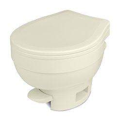 Toilet Thetford 31834 Aqua-Magic ® VI, Permanent, Low Profile, Round SloClose „¢ Seat And Cover With 12-15/16" Seat Height, Pedal Flush Control, Full Bowl Flush, Parchment, 17-13/16" Length x 15-1/8" Width x 14" Height - Young Farts RV Parts