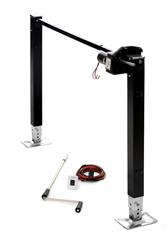 Trailer Landing Gear Stromberg Carlson LG-3 Fifth Wheel Landing Gear, 5000 Pound Capacity, 19-7/8" Stroke/ Inner Tube Extends Additional 15", 1" At A Time, Black, With 29-1/2" Leg/ Gears/ Motor And IP Rated Switch, Electric Operated - Young Farts RV Parts