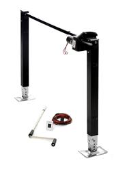 Trailer Landing Gear Stromberg Carlson LG-4 Fifth Wheel Landing Gear, 5000 Pound Capacity, 19-7/8" Stroke/ Inner Tube Extends Additional 15", 1" At A Time, Black, With 33-1/2" Leg/ Gears/ Motor And IP Rated Switch, Electric Operated - Young Farts RV Parts