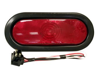 Trailer Light Peterson Mfg. V421KR Stop/ Turn/ Tail Light, Incandescent Bulb, Oval, Red Lens, 6-1/2" x 2-1/4", With Grommet/ Right Angle Plug - Young Farts RV Parts