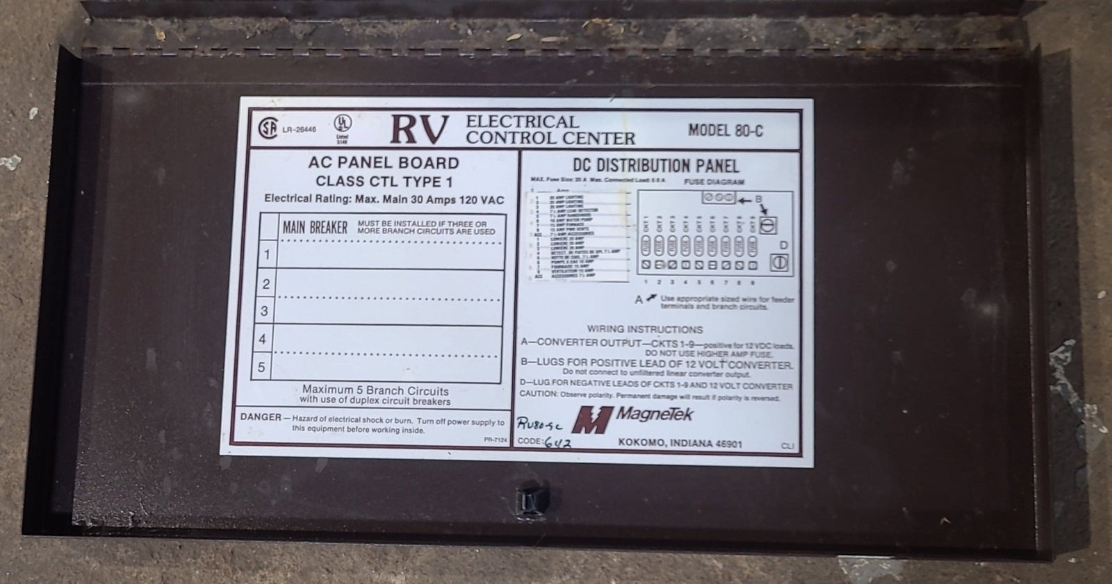 Used 30 AMP MAGNETEK DC Distribution Panel 80-C - Young Farts RV Parts