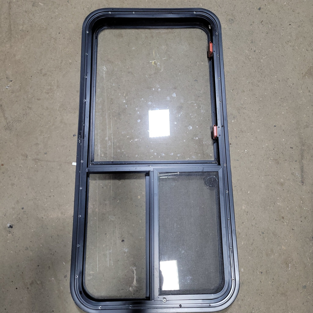 Used Black Radius Emergency Opening Window : 21 3/4" X 45 3/4" X 2" D - Young Farts RV Parts