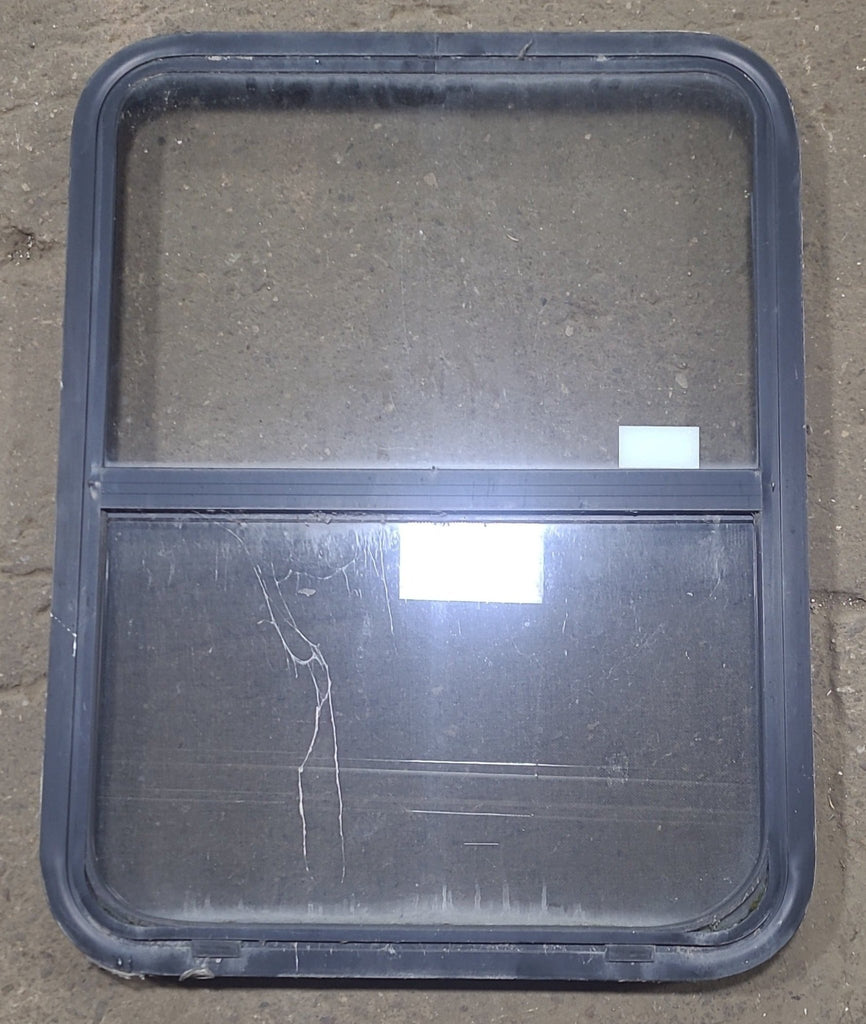 Used Black Radius Emergency Opening Window : 26 1/4" W x 34 1/4" H x 1 7/8" D - Young Farts RV Parts