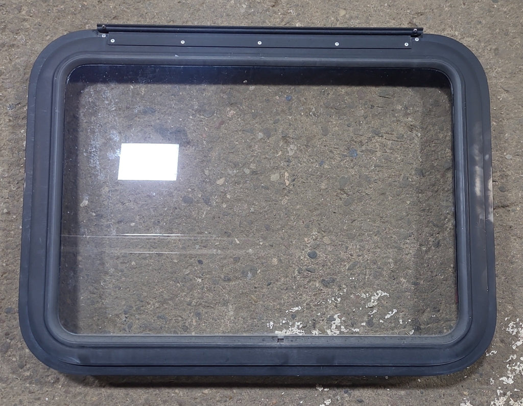 Used Black Radius Emergency Opening Window : 29 1/2" W x 21 1/2" H x 1 13/8" D - Young Farts RV Parts