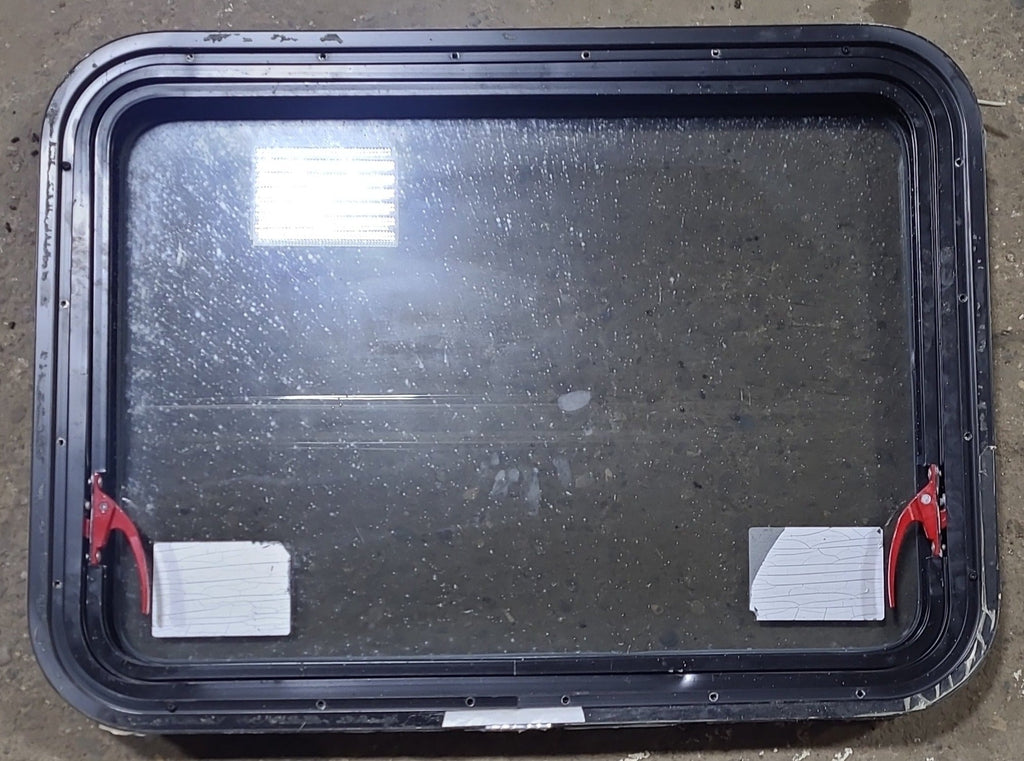 Used Black Radius Emergency Opening Window : 29 1/2" W x 21 1/2" H x 1 7/8" D - Young Farts RV Parts