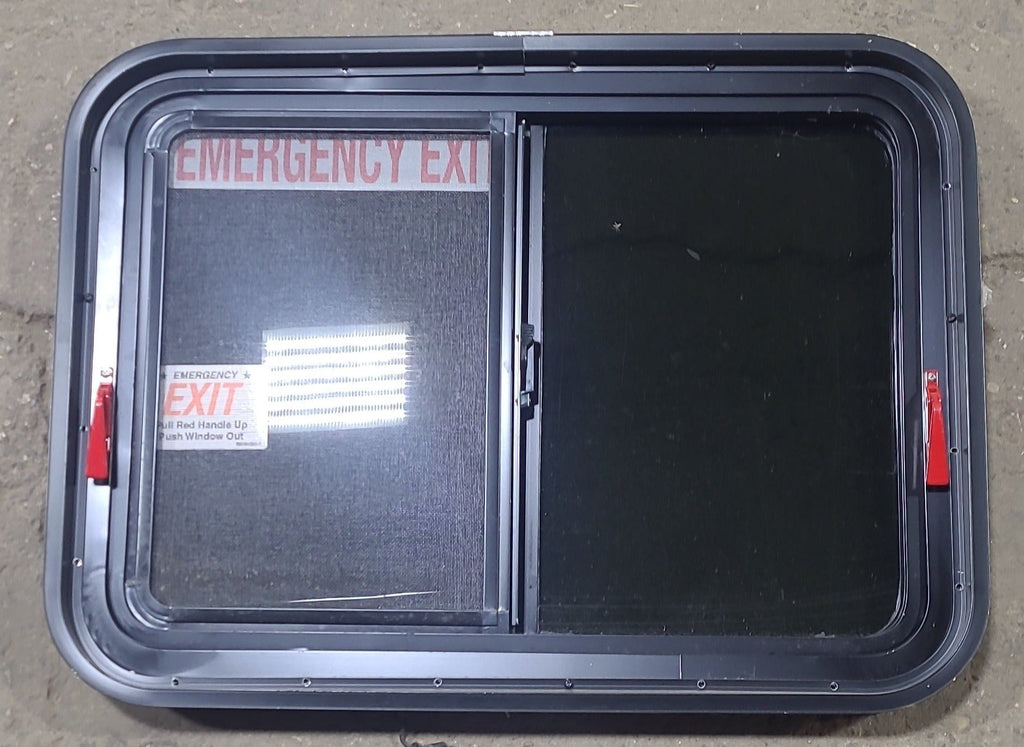 Used Black Radius Emergency Opening Window : 29 1/2" W x 21 1/2" H x 1 7/8" D - Young Farts RV Parts