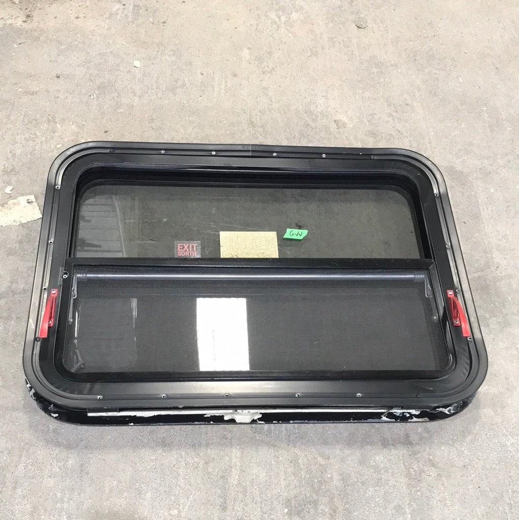 USED Black Radius Emergency Opening Window : 29 1/2" W X 21 1/2" H X 2" D - Young Farts RV Parts