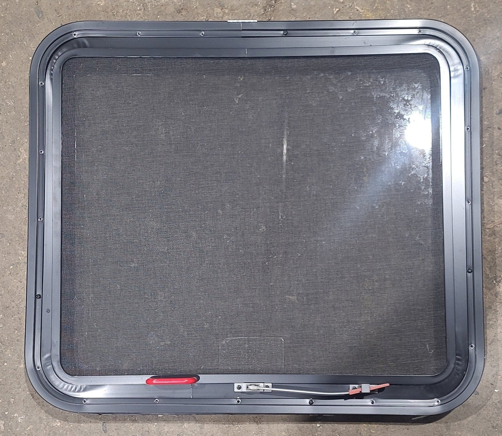 Used Black Radius Emergency Opening Window : 29 1/2" W x 25 1/2" H x 1 3/4" D - Young Farts RV Parts