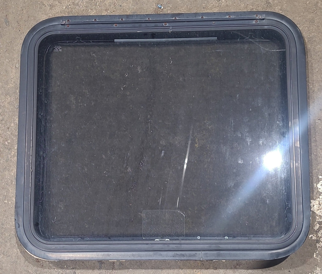 Used Black Radius Emergency Opening Window : 29 1/2" W x 25 1/2" H x 1 3/4" D - Young Farts RV Parts