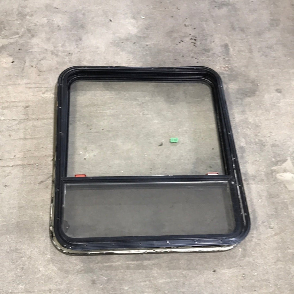 Used Black Radius Emergency Opening Window : 34 1/2" W X 29 1/2" H X 2" D - Young Farts RV Parts