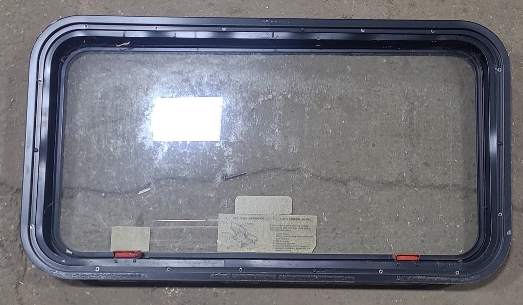 Used Black Radius Emergency Opening Window : 35 1/2" W X 18 3/4" H X 1 3/4" D - Young Farts RV Parts