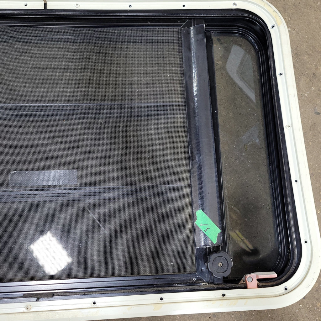 Used Black Radius Emergency Opening Window : 35 1/4" W X 21 1/2" H X 1 7/8" D - Young Farts RV Parts