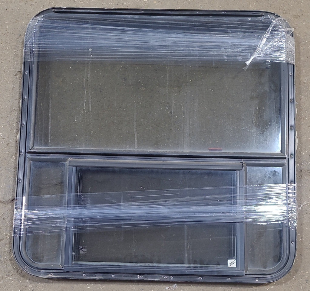 Used Black Radius Emergency Opening Window : 36 1/2" W x 36 3/4" H x 1 3/8" D - Young Farts RV Parts