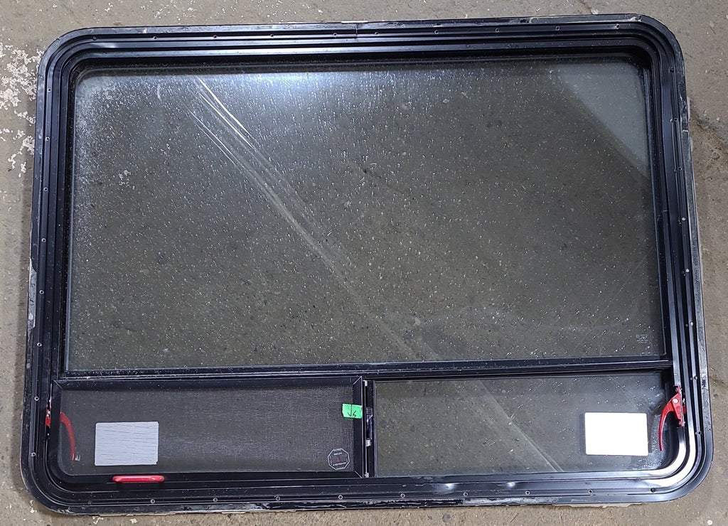 Used Black Radius Emergency Opening Window : 47 1/2" W x 35 1/4" H x 1 3/4" D - Young Farts RV Parts